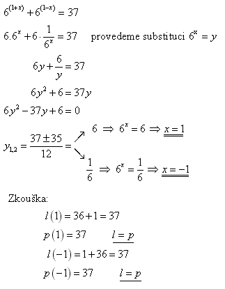 příklad z písemné práce na exponenciální rovnice