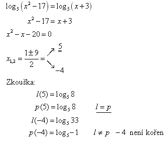 příklad z písemné práce na logaritmické rovnice