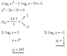 příklad z písemné práce na logaritmické rovnice