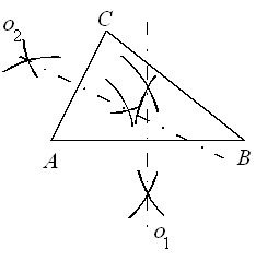 Jak sestrojit kružnici opsanou trojúhelníku ABC – krok 3.