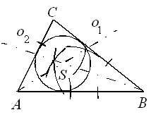 Jak sestrojit kružnici vepsanou trojúhelníku ABC – krok 4.