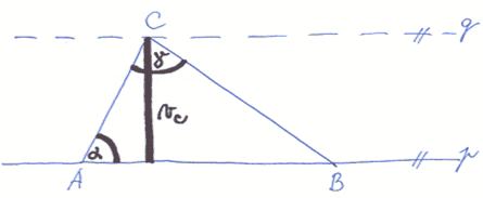 Jak sestrojit trojúhelník, známe-li výšku a dva úhly – krok 1.